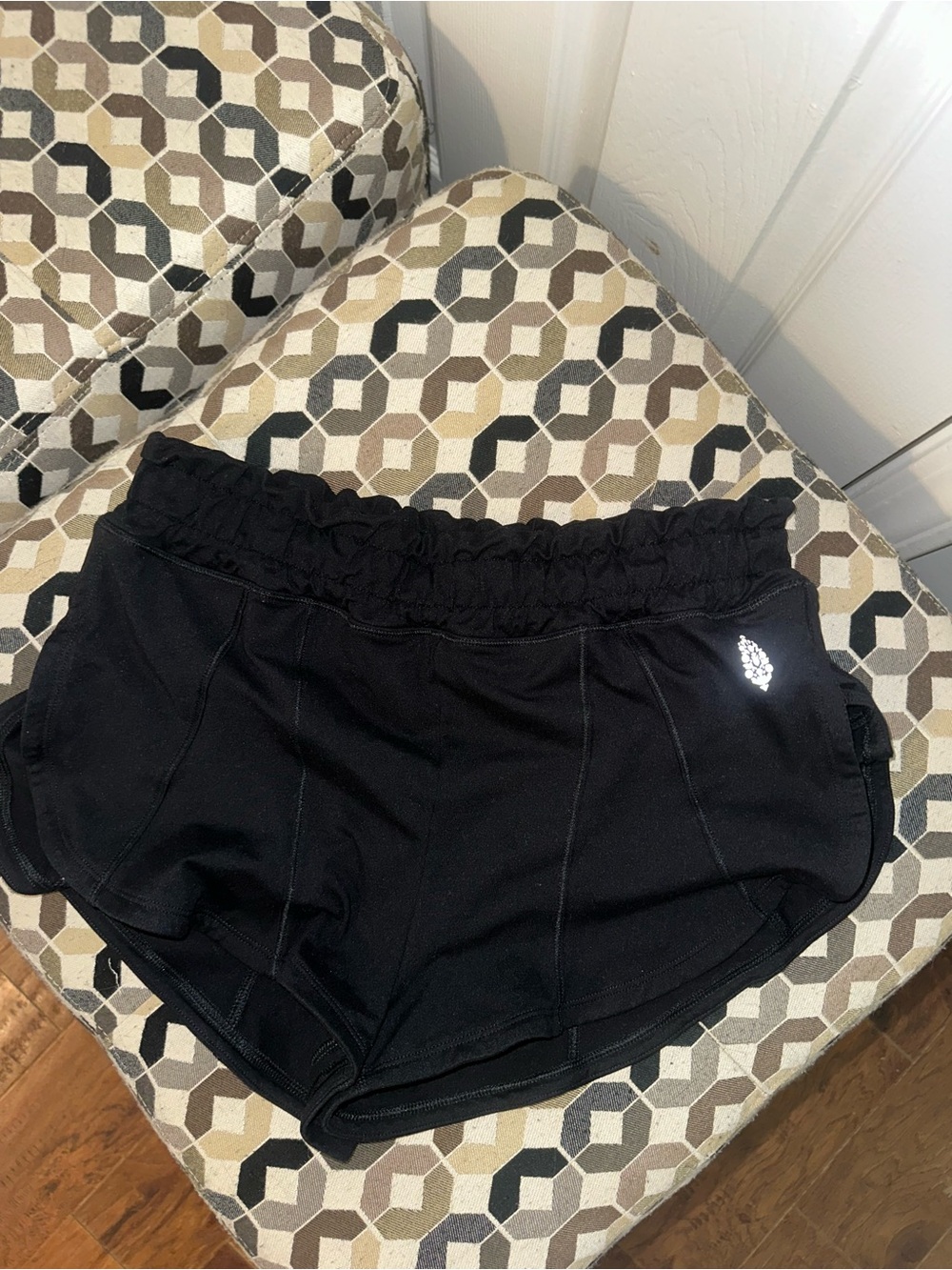 Free People Black Ruffled Waistband Athletic Shorts